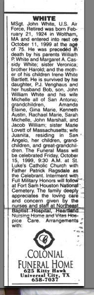 1999 :  Obituary for crewmbr  John White 001