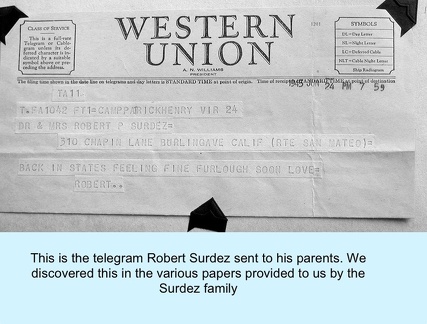 Cpilot's 1945 Telegram to his parents  "Coming Home"