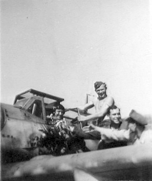 Lw Fighterpilot Burkert JG 26 photograped at Schiphol Airport Aug 17-1943 congratulated by his groundcrew after downing B-17 42-30274 over Mol, Belgium
